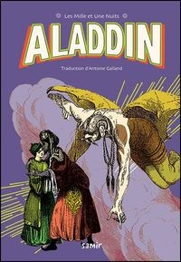 Fond violet. Deux personnes, effrayées, regardent un être bizarre ayant des aile