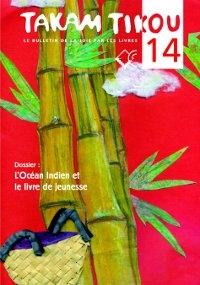 couverture de takam tikou 14, bambous sur fond rouge et un panier en osier