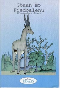 Dessin d'une gazelle avec des cornes, dans la verdure, sur un fond bleu