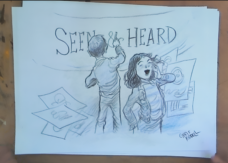 Chris Riddell illustre la discussion depuis son atelier, en visioconférence