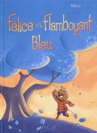 Un garçon portant une blouse orange regarde effrayé le haut d’un grand arbre au feuillage bleu. Le ciel est orangé. 