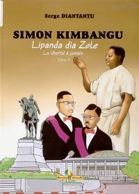 Simon Kimbangu, Lumumba, un autre homme, statue de Léopold II sur fonds beige