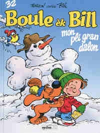 Couverture. Boule embrasse Bill devant un bonhomme de neige qui tient un os géant.