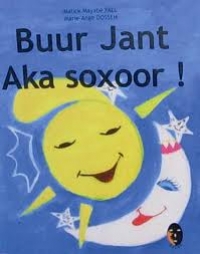 dessin d'un soleil jaune et d'une lune blanche, souriants, sur fond bleu