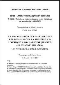 La couverture de la thèse avec le titre et tous les details en ce qui concerne s