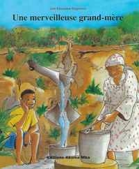 Scène en pleine nature: un garçonnet assis regarde sa grand-mère remplir des sea