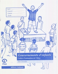 illustration d'écoliers formant un circle, au milieu un garçon debout sur un bureau  