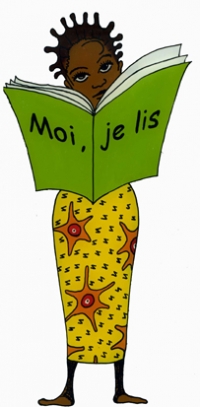 logo de l'opération Allez les filles dessin de jeune fille africaine avec un livre ouvert