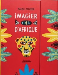 le visage d'un tigre sur un fond rouge. Autour de lui il y a des feuilles vertes