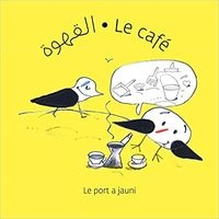 Deux oiseaux on noir et blanc sur un fond jaune.