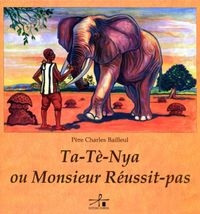 Un homme et un éléphant se regarde au milieu d'un paysage de savane.