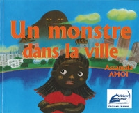 une petite fille noire apeurée devant un monstre fumant