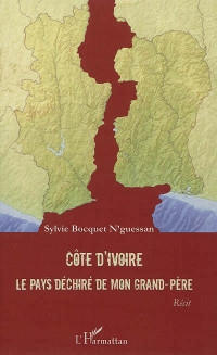 carte de la Côte d'Ivoire jaune déchirée en deux sur fond rouge