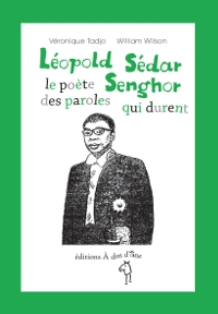 Portrait dessiné en noir et blanc de Léopold Sédar Senghor avec encadré vert