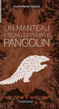 Un pangolin blanc sur un fond marron figurant une forêt.