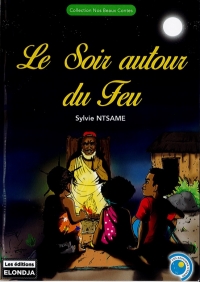 Un homme assis en face du feu parle à trois enfants