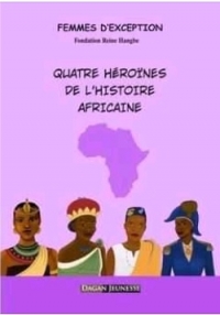 Quatre reines au premier plan et la silhouette de l'Afrique sur fond violet