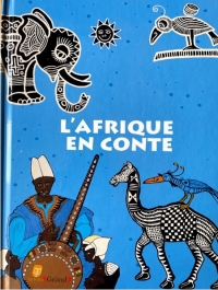 Sur fond bleu, un conteur et des animaux