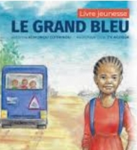 Un bus bleu et une petite fille