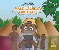 un enfant avec sa tablette et un village derrière