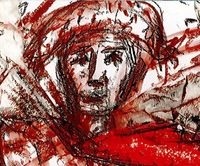 Ill. d'Annick Assémian extraite de "La Merveille de Yenanga, l'éternelle rebelle" de Marie-Josée Hourantier, éd. Eburnie, 2018 Visage de cavalier de face à cape rouge